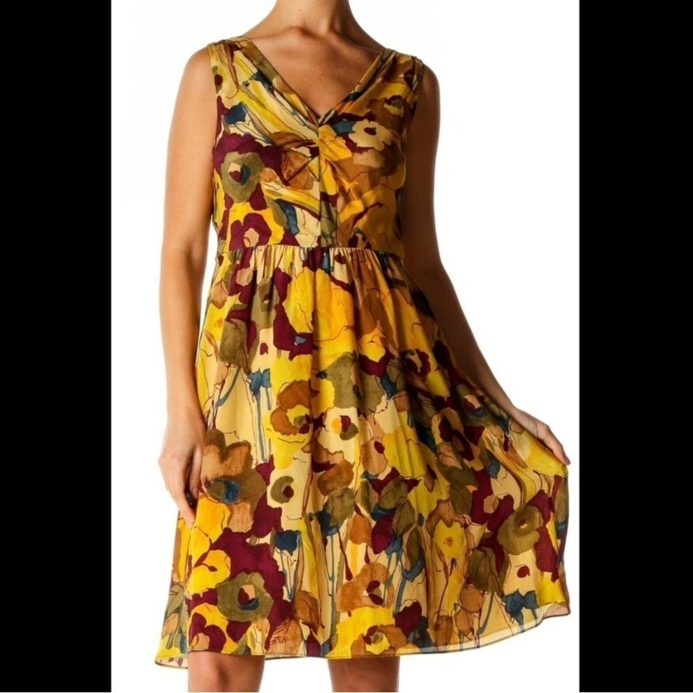 Banana Republic Women‎ 10 Abstract Fall Floral 100% Silk Casual Cocktail Dress